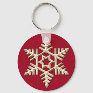 Gold Snowflake on Red Holiday Keychain