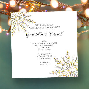 Gold Snowflake on White Winter Engagement Party Invitation