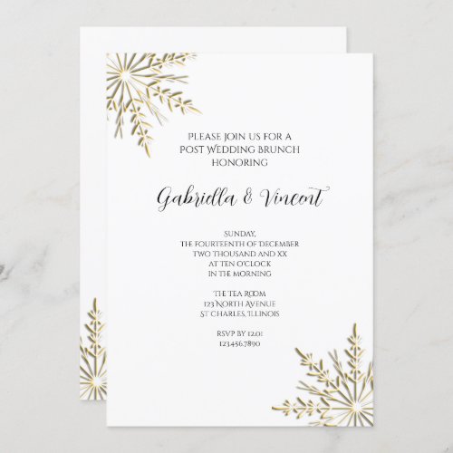 Gold Snowflake on White Winter Post Wedding Brunch Invitation
