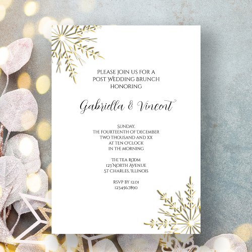 Gold Snowflake Winter Post Wedding Brunch Invite