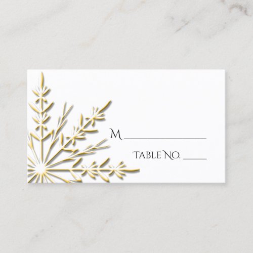 Gold Snowflake on White Winter Wedding Place Card
