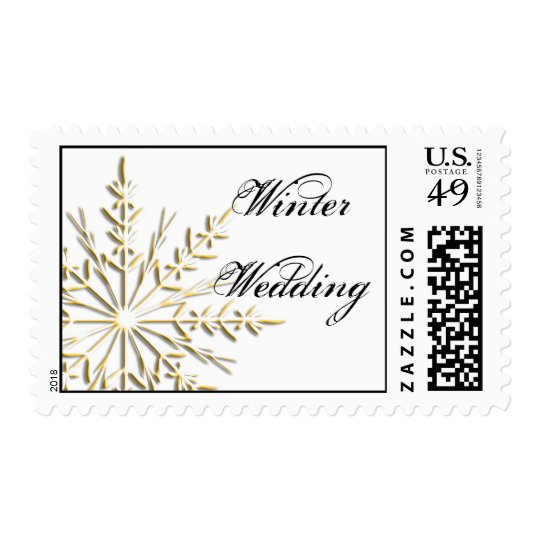Gold Snowflake on White Winter Wedding Postage