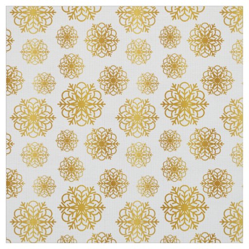 Gold snowflake on white with fish scales pattern fabric