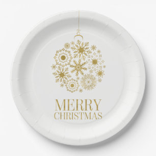 Gold Snowflake Ornament Christmas Paper Plates