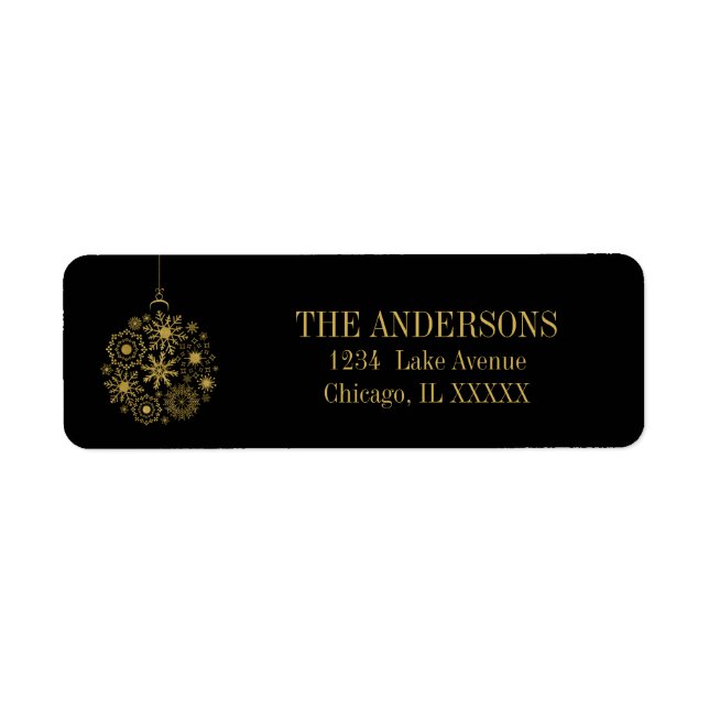 Gold Snowflake Ornament Holiday Address Label (Front)