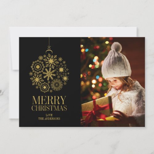 Gold Snowflake Ornament Holiday Photo Card