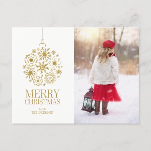 Gold Snowflake Ornament Holiday Photo Postcard