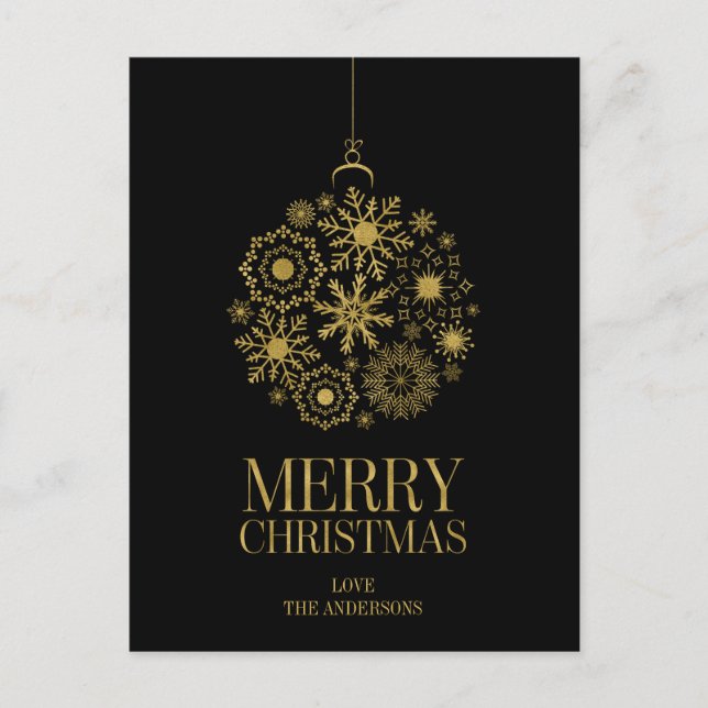 Gold Snowflake Ornament Merry Christmas Postcard (Front)