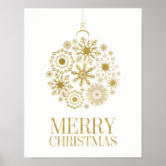 Gold Snowflake Ornament Merry Christmas Poster
