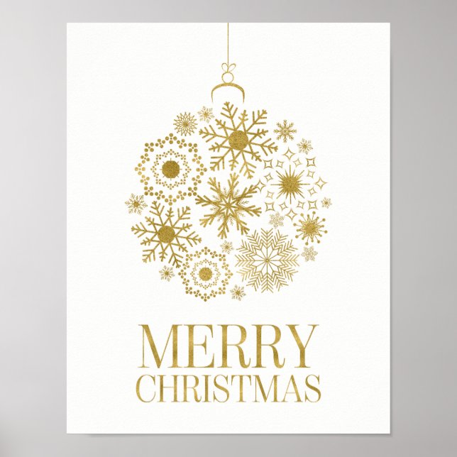 Gold Snowflake Ornament Merry Christmas Poster (Front)