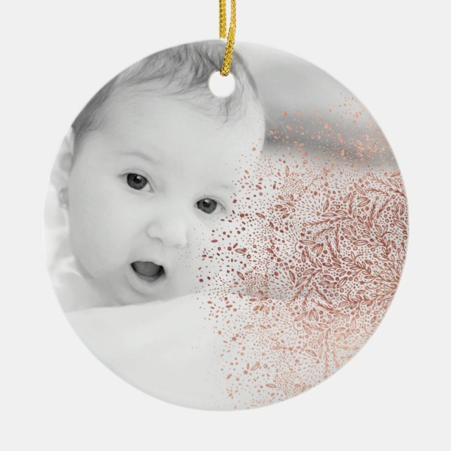 Gold Snowflake Overlay Christmas Ceramic Ornament (Front)