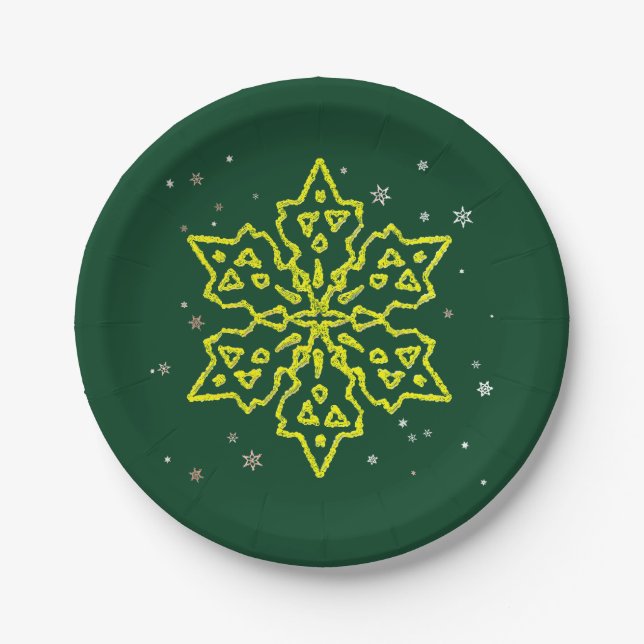 Gold Snowflake Paper Plates (Front)