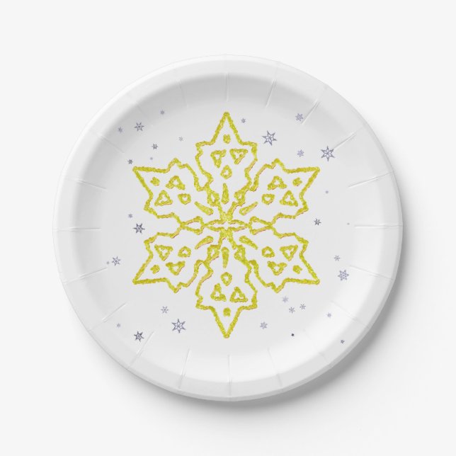 Gold Snowflake Paper Plates (Front)