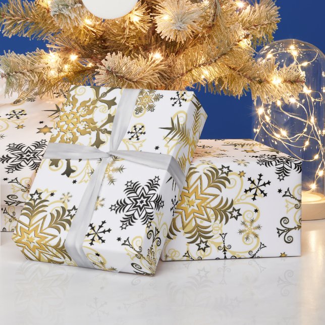 Gold snowflake pattern wrapping paper (Holidays)