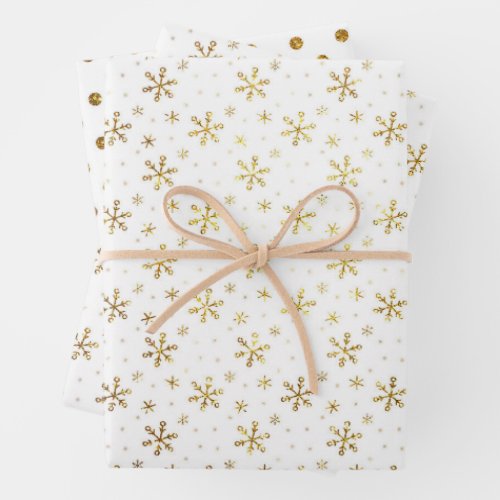 Gold Snowflake Pattern Wrapping Paper Sheets