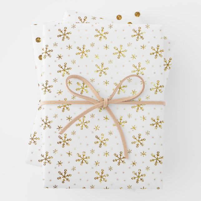 Gold Snowflake Pattern Wrapping Paper Sheets (In situ)