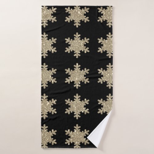 Gold Snowflake Patterns Black Stylish Elegant Cute Bath Towel