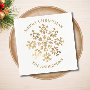 Gold Snowflake Personalized Christmas Napkins