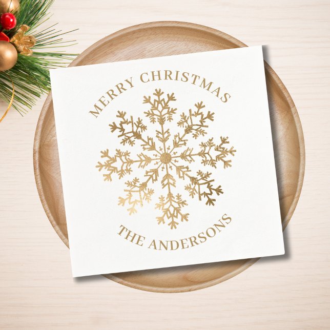 Gold Snowflake Personalized Christmas  Napkins (Creator Uploaded)