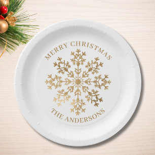 Gold Snowflake Personalized Christmas  Paper Plates