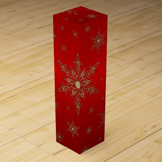  Gold Snowflake Red Metallic Wine Gift Box (Front)