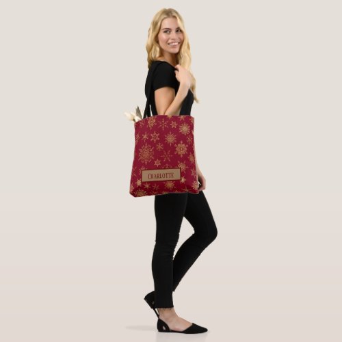 Gold Snowflake Red Tote Bag