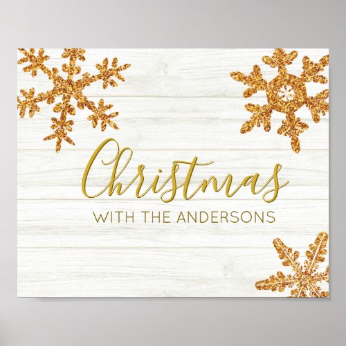 Gold Snowflake Rustic Winter Christmas Poster