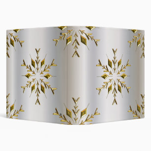 Gold Snowflake Stars on Silver 3 Ring Binder