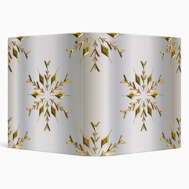 Gold Snowflake Stars on Silver 3 Ring Binder (Background)