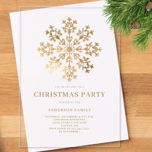 Gold Snowflake Watercolor Christmas Holiday Party Acrylic Invitations