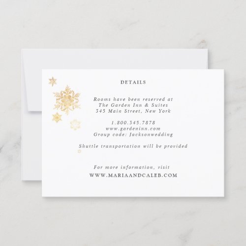 Gold Snowflake Wedding Details Card