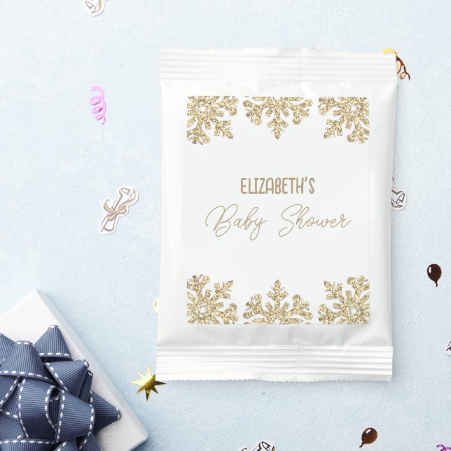 Gold Snowflake Winter Baby Shower Hot Chocolate Drink Mix (Packets)