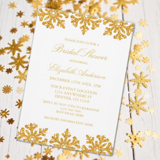 Gold Snowflake Winter Bridal Shower Invitation (Creator Uploaded)