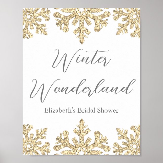 Gold Snowflake Winter Bridal Shower Poster (Front)
