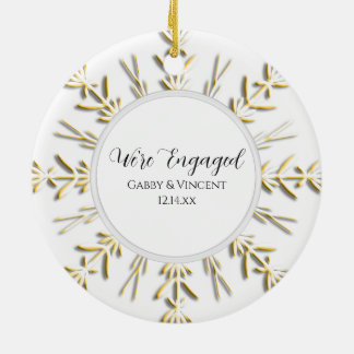Gold Snowflake Winter Engagement Photo Ceramic Ornament