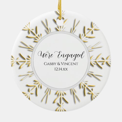 Gold Snowflake Winter Engagement Photo Ceramic Ornament