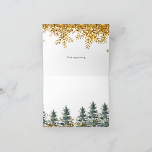 Gold Snowflake Winter Forest Thank You Card