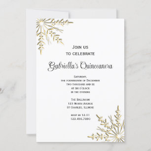 Gold Snowflake Winter Quinceanera Invitation