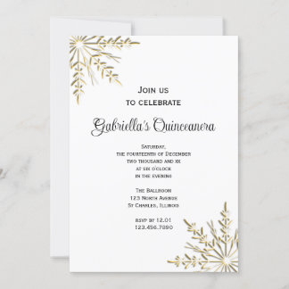 Gold Snowflake Winter Quinceanera Invitation