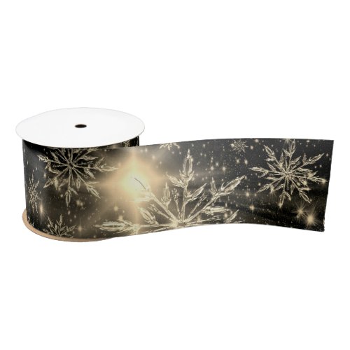 Gold snowflake winter snow satin ribbon