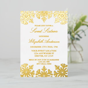 Gold Snowflake Winter Sweet 16 Foil Invitation