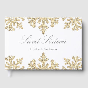 Gold Snowflake Winter Sweet 16 Guest Book