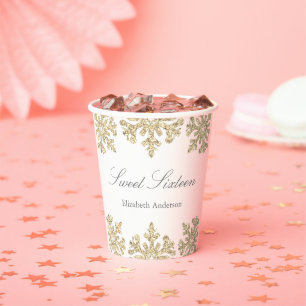 Gold Snowflake Winter Sweet 16 Paper Cups