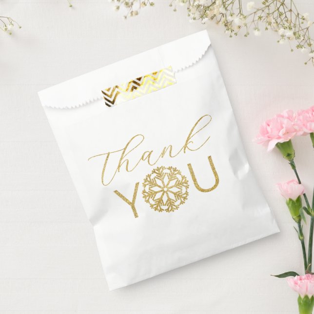 Gold Snowflake Winter Thank You Favor Bags  (Sealed)