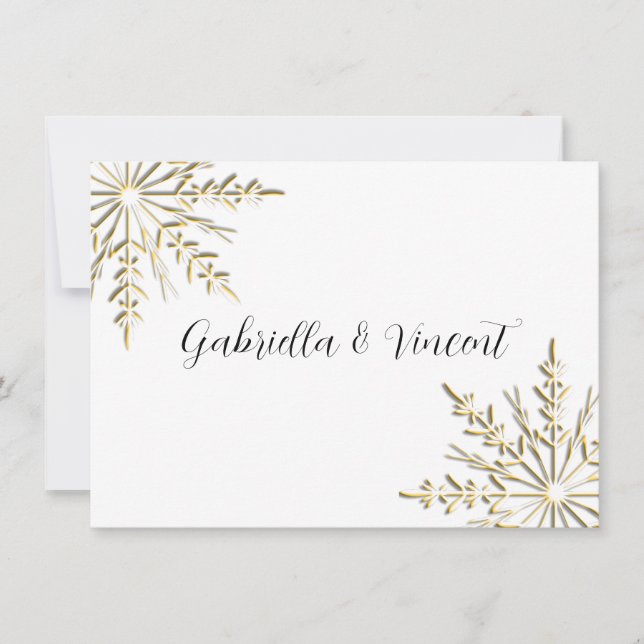 Gold Snowflake Winter Wedding Flat Stationery Note (Front)