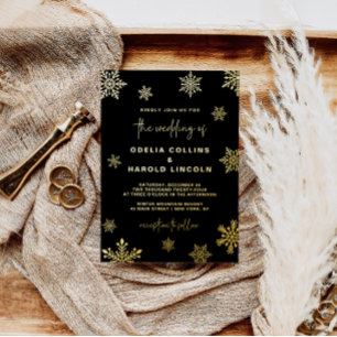 Gold Snowflake Winter Wedding Foil Invitation