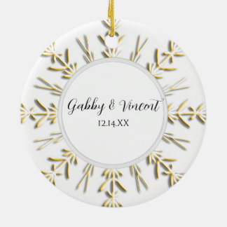 Gold Snowflake Winter Wedding Photo Ceramic Ornament