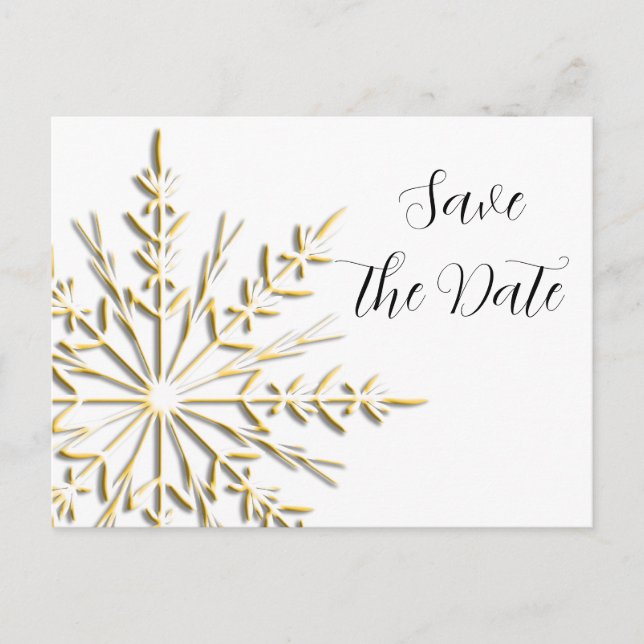 Gold Snowflake Winter Wedding Save the Date Announcement Postcard (Front)
