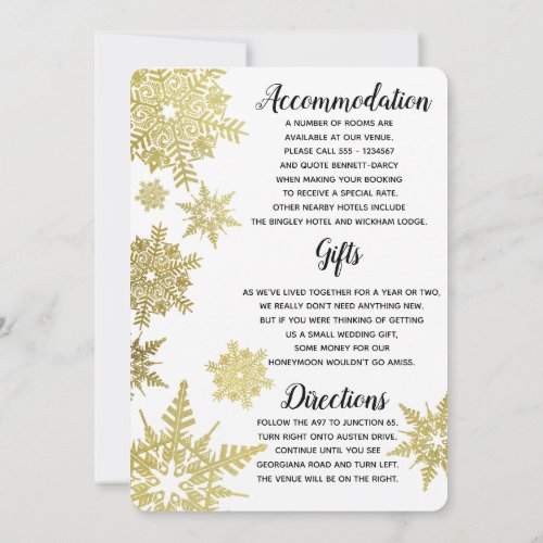 Gold Snowflakes Additional Info Card