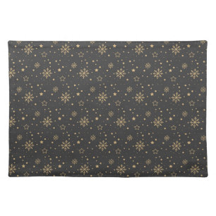 Gold Snowflakes and Stars Cloth Placemat